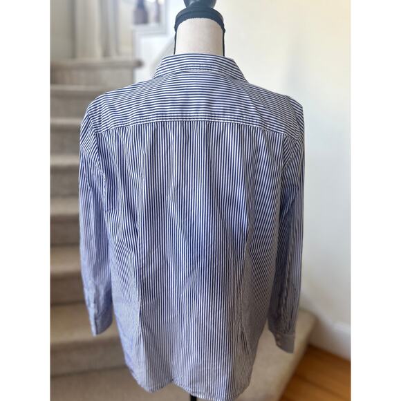 Talbots Blue & White Pin Stripe Rhinestone Bug & Flower Button Down - Picture 5 of 8